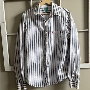 Abercrombie & Fitch White Shirt with Blue Vertical Stripes